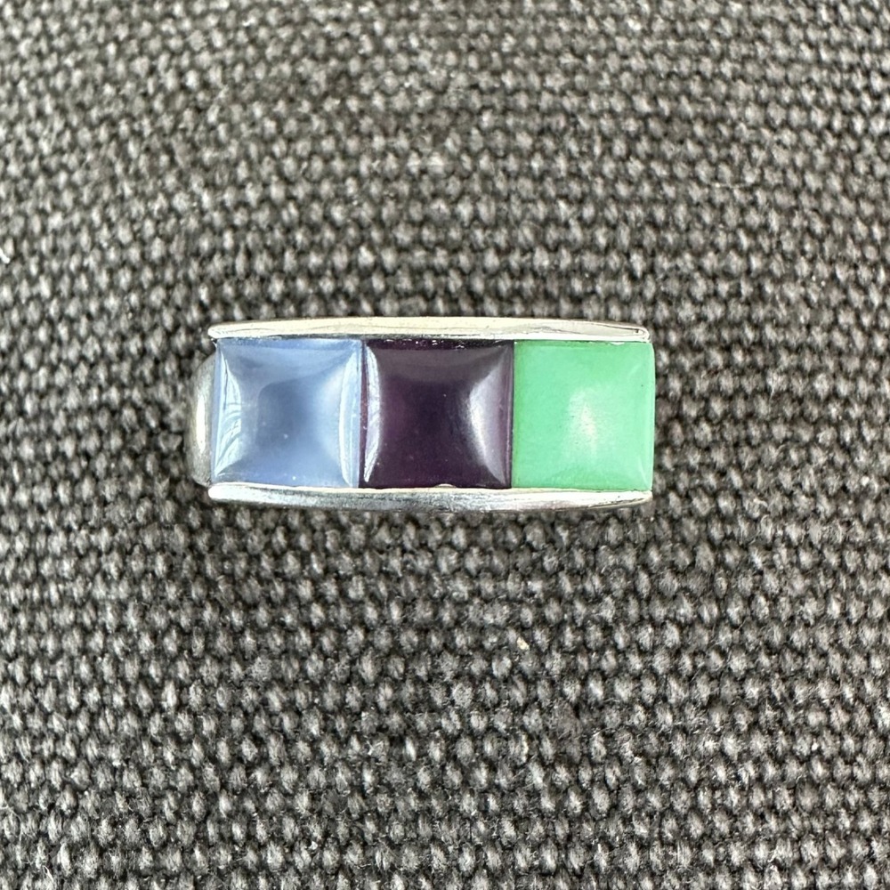 Vtg STS Jewels Sterling Silver 925 Green Purple & Blue gem Ring Size 9